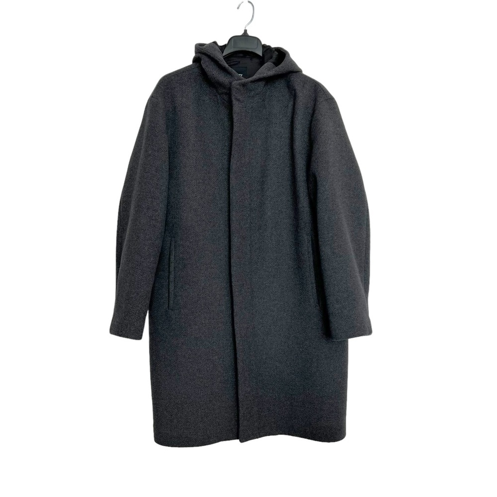 Men’s Theory Waylon Wool Hooded Long Coat Gray XXL